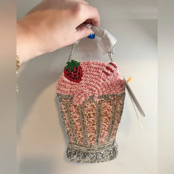 Beaded Strawberry Milkshake Clutch Crossbody Bag - Picture 6 of 7